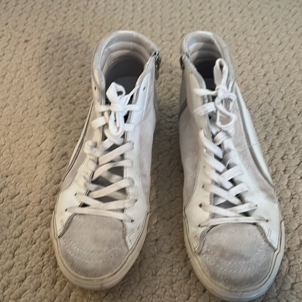 Golden Goose White Suede & Leather High-Top Sneakers with Gold Star - Picture 2 of 10